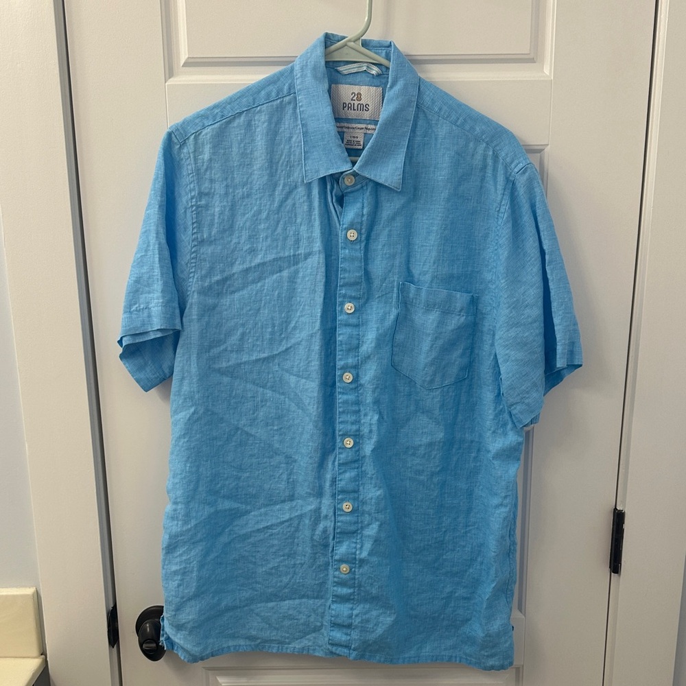 28 Palms Men's Light Blue Casual Button Down Shirt